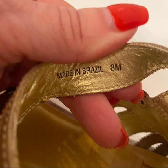 DIANE VON FURSTENBERG SHOES SANDALS THONG FLAT GLADIATOR STUDS GOLD LEATHER - Picture 11 of 12